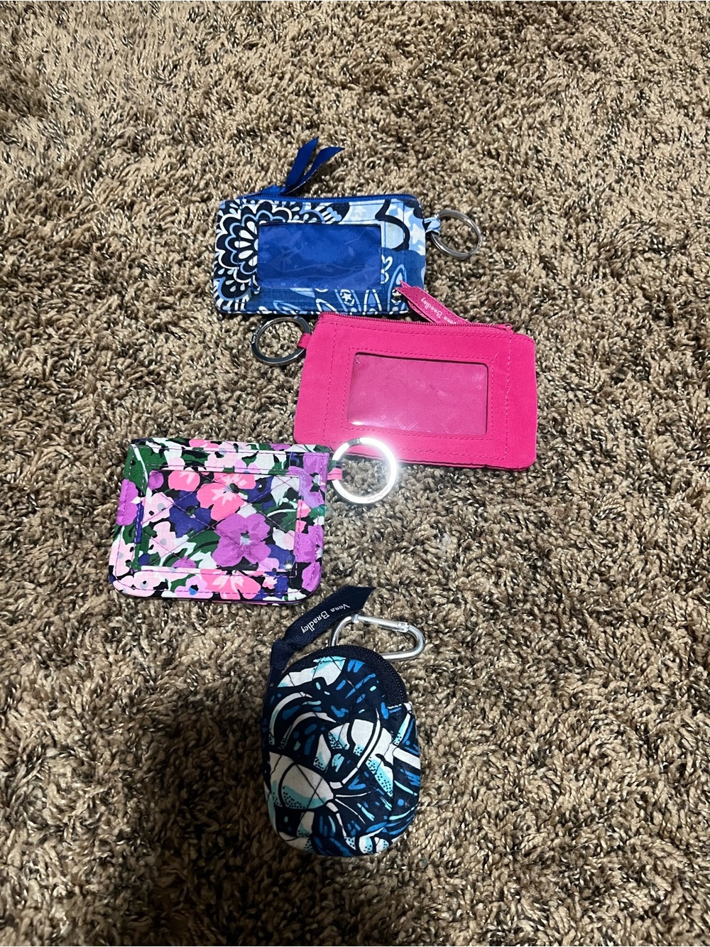 Vera Bradley Pink, Blue, Floral & Green Card Key Holder Set of 4